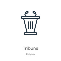 Tribune icon. Thin linear tribune outline icon isolated on white background from religion collection. Line vector tribune sign, symbol for web and mobile