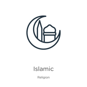 Islamic icon. Thin linear islamic outline icon isolated on white background from religion collection. Line vector islamic sign, symbol for web and mobile