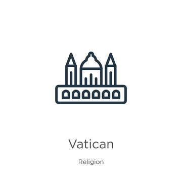Vatican icon. Thin linear vatican outline icon isolated on white background from religion collection. Line vector vatican sign, symbol for web and mobile