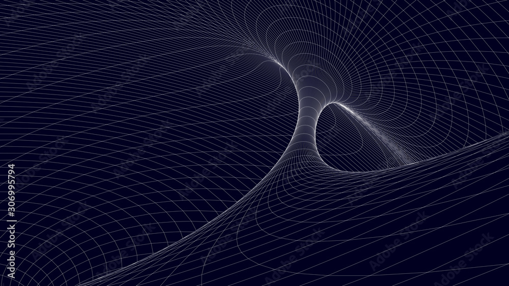 Poster vortex. vector perspective curved grid. wireframe abstract tunnel. 3d vector wormhole with a mesh st