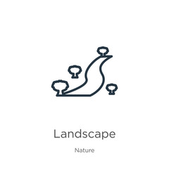 Fototapeta premium Landscape icon. Thin linear landscape outline icon isolated on white background from nature collection. Line vector landscape sign, symbol for web and mobile