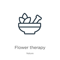 Flower therapy icon. Thin linear flower therapy outline icon isolated on white background from nature collection. Line vector flower therapy sign, symbol for web and mobile