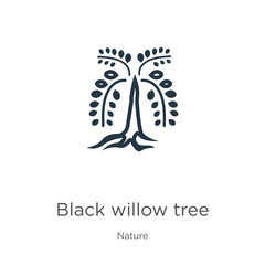 Black willow tree icon. Thin linear black willow tree outline icon isolated on white background from nature collection. Line vector black willow tree sign, symbol for web and mobile