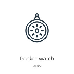 Pocket watch icon. Thin linear pocket watch outline icon isolated on white background from luxury collection. Line vector pocket watch sign, symbol for web and mobile
