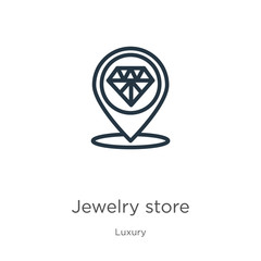 Jewelry store icon. Thin linear jewelry store outline icon isolated on white background from luxury collection. Line vector jewelry store sign, symbol for web and mobile