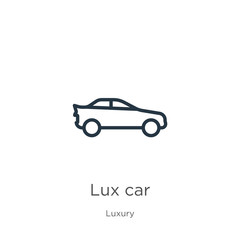 Lux car icon. Thin linear lux car outline icon isolated on white background from luxury collection. Line vector lux car sign, symbol for web and mobile