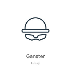 Ganster icon. Thin linear ganster outline icon isolated on white background from luxury collection. Line vector ganster sign, symbol for web and mobile