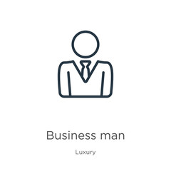 Business man icon. Thin linear business man outline icon isolated on white background from luxury collection. Line vector business man sign, symbol for web and mobile