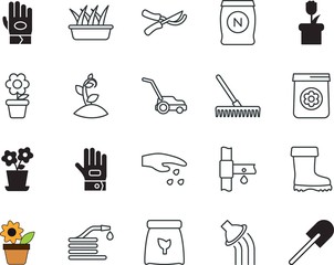 gardening vector icon set such as: component, general purpose, circuit, hose, cutting, silicone walley, mower, lopping, department, container, s, microchip, vegetable, lawn, trendy, trim, wellington