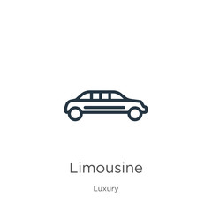 Limousine icon. Thin linear limousine outline icon isolated on white background from luxury collection. Line vector limousine sign, symbol for web and mobile