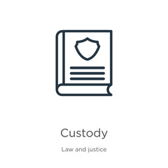 Custody icon. Thin linear custody outline icon isolated on white background from law and justice collection. Line vector custody sign, symbol for web and mobile