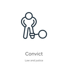 Obraz premium Convict icon. Thin linear convict outline icon isolated on white background from law and justice collection. Line vector convict sign, symbol for web and mobile