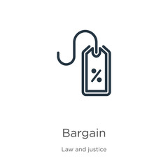 Bargain icon. Thin linear bargain outline icon isolated on white background from law and justice collection. Line vector bargain sign, symbol for web and mobile
