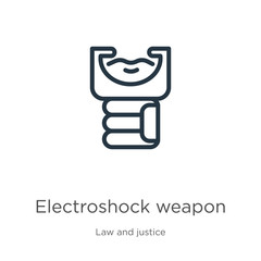 Electroshock weapon icon. Thin linear electroshock weapon outline icon isolated on white background from law and justice collection. Line vector electroshock weapon sign, symbol for web and mobile