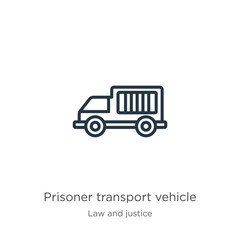 Prisoner transport vehicle icon. Thin linear prisoner transport vehicle outline icon isolated on white background from law and justice collection. Line vector prisoner transport vehicle sign, symbol