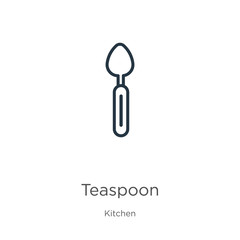 Teaspoon icon. Thin linear teaspoon outline icon isolated on white background from kitchen collection. Line vector teaspoon sign, symbol for web and mobile