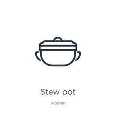 Stew pot icon. Thin linear stew pot outline icon isolated on white background from kitchen collection. Line vector stew pot sign, symbol for web and mobile