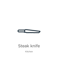 Steak knife icon. Thin linear steak knife outline icon isolated on white background from kitchen collection. Line vector steak knife sign, symbol for web and mobile