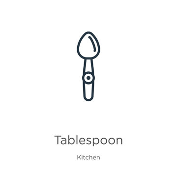 Tablespoon icon. Thin linear tablespoon outline icon isolated on white background from kitchen collection. Line vector tablespoon sign, symbol for web and mobile