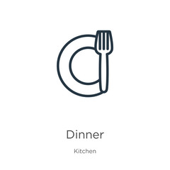 Dinner icon. Thin linear dinner outline icon isolated on white background from kitchen collection. Line vector dinner sign, symbol for web and mobile