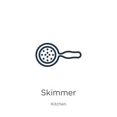 Skimmer icon. Thin linear skimmer outline icon isolated on white background from kitchen collection. Line vector skimmer sign, symbol for web and mobile