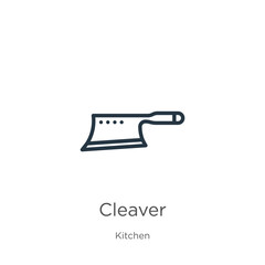 Cleaver icon. Thin linear cleaver outline icon isolated on white background from kitchen collection. Line vector cleaver sign, symbol for web and mobile
