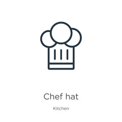 Chef hat icon. Thin linear chef hat outline icon isolated on white background from kitchen collection. Line vector chef hat sign, symbol for web and mobile