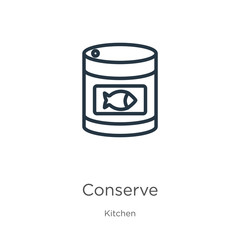 Conserve icon. Thin linear conserve outline icon isolated on white background from kitchen collection. Line vector conserve sign, symbol for web and mobile
