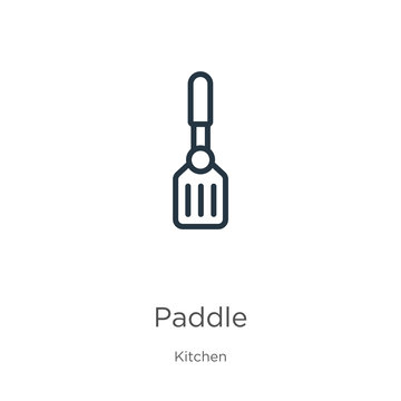 Paddle icon. Thin linear paddle outline icon isolated on white background from kitchen collection. Line vector paddle sign, symbol for web and mobile