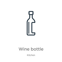 Wine bottle icon. Thin linear wine bottle outline icon isolated on white background from kitchen collection. Line vector wine bottle sign, symbol for web and mobile