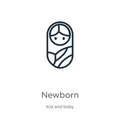 Newborn icon. Thin linear newborn outline icon isolated on white background from kids and baby collection. Line vector newborn sign, symbol for web and mobile