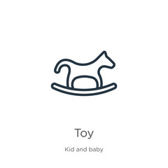 Toy icon. Thin linear toy outline icon isolated on white background from kids and baby collection. Line vector toy sign, symbol for web and mobile