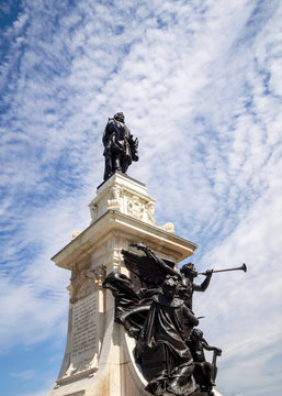 Statue of Samuel de Champlain in the beautiful summer day in Old Quebec, Quebec City, Quebec, Canada