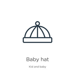 Baby hat icon. Thin linear baby hat outline icon isolated on white background from kid and baby collection. Line vector baby hat sign, symbol for web and mobile