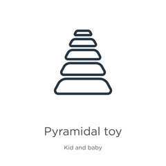 Pyramidal toy icon. Thin linear pyramidal toy outline icon isolated on white background from kid and baby collection. Line vector pyramidal toy sign, symbol for web and mobile