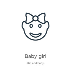 Baby girl icon. Thin linear baby girl outline icon isolated on white background from kid and baby collection. Line vector baby girl sign, symbol for web and mobile
