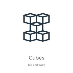 Cubes icon. Thin linear cubes outline icon isolated on white background from kid and baby collection. Line vector cubes sign, symbol for web and mobile