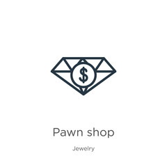 Fototapeta premium Pawn shop icon. Thin linear pawn shop outline icon isolated on white background from jewelry collection. Line vector pawn shop sign, symbol for web and mobile