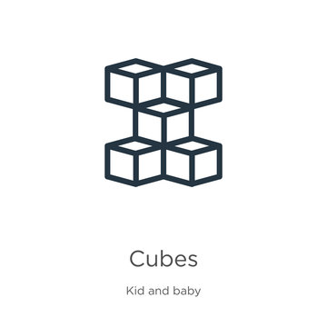 Cubes icon. Thin linear cubes outline icon isolated on white background from kid and baby collection. Line vector cubes sign, symbol for web and mobile