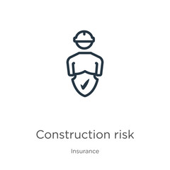 Construction risk icon. Thin linear construction risk outline icon isolated on white background from insurance collection. Line vector construction risk sign, symbol for web and mobile