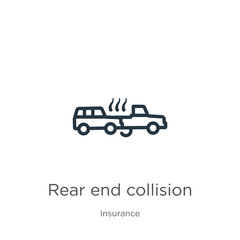 Rear end collision icon. Thin linear rear end collision outline icon isolated on white background from insurance collection. Line vector rear end collision sign, symbol for web and mobile