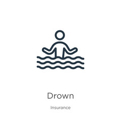 Drown icon. Thin linear drown outline icon isolated on white background from insurance collection. Line vector drown sign, symbol for web and mobile