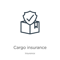 Cargo insurance icon. Thin linear cargo insurance outline icon isolated on white background from insurance collection. Line vector cargo insurance sign, symbol for web and mobile