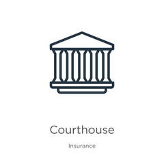 Courthouse icon. Thin linear courthouse outline icon isolated on white background from insurance collection. Line vector courthouse sign, symbol for web and mobile