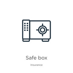 Safe box icon. Thin linear safe box outline icon isolated on white background from insurance collection. Line vector safe box sign, symbol for web and mobile