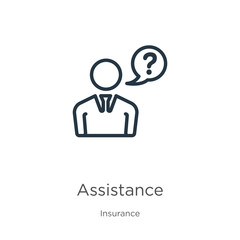 Assistance icon. Thin linear assistance outline icon isolated on white background from insurance collection. Line vector assistance sign, symbol for web and mobile