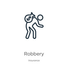 Robbery icon. Thin linear robbery outline icon isolated on white background from insurance collection. Line vector robbery sign, symbol for web and mobile