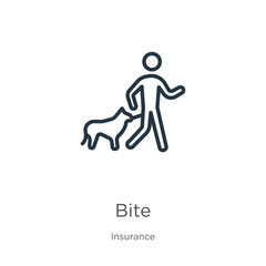 Bite icon. Thin linear bite outline icon isolated on white background from insurance collection. Line vector bite sign, symbol for web and mobile