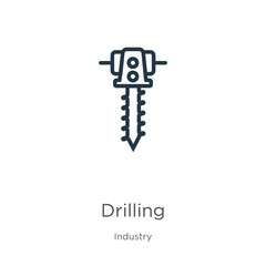 Drilling icon. Thin linear drilling outline icon isolated on white background from industry collection. Line vector drilling sign, symbol for web and mobile