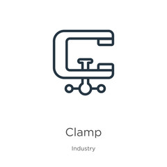 Clamp icon. Thin linear clamp outline icon isolated on white background from industry collection. Line vector clamp sign, symbol for web and mobile